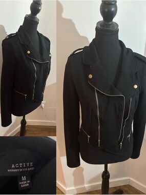 Active USA Black Moto Jacket with Gold Accents